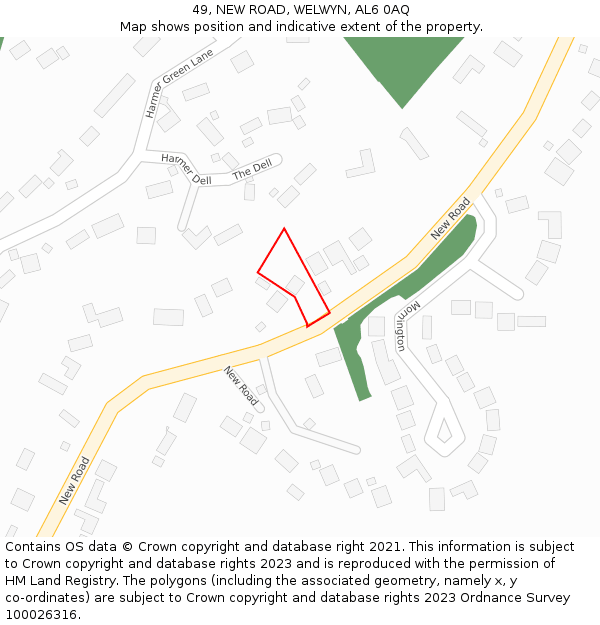 49, NEW ROAD, WELWYN, AL6 0AQ: Location map and indicative extent of plot