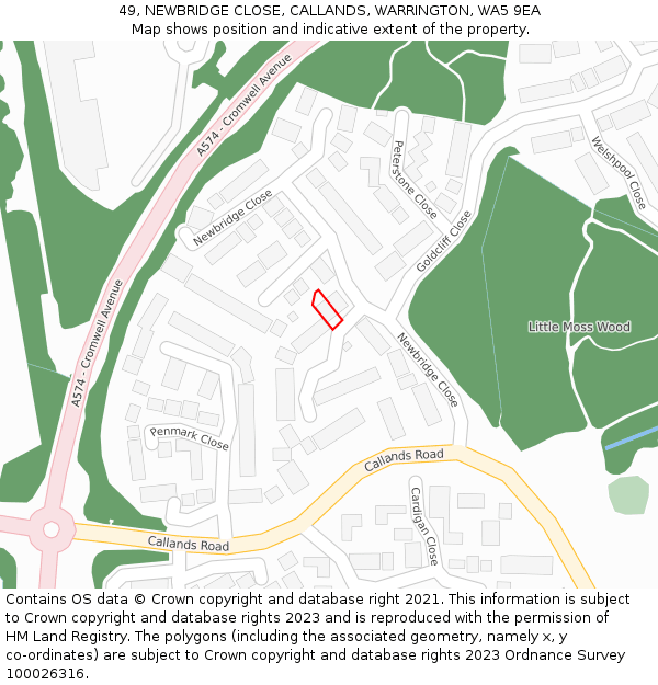 49, NEWBRIDGE CLOSE, CALLANDS, WARRINGTON, WA5 9EA: Location map and indicative extent of plot