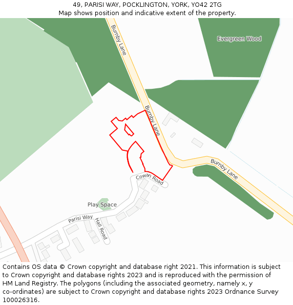 49, PARISI WAY, POCKLINGTON, YORK, YO42 2TG: Location map and indicative extent of plot