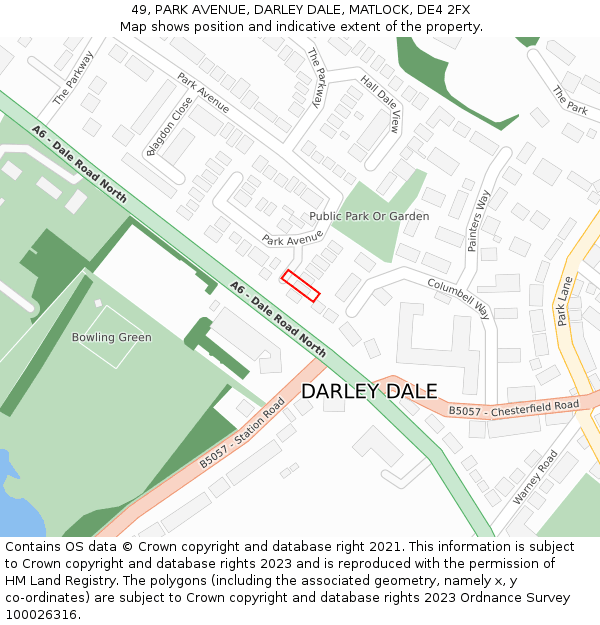 49, PARK AVENUE, DARLEY DALE, MATLOCK, DE4 2FX: Location map and indicative extent of plot