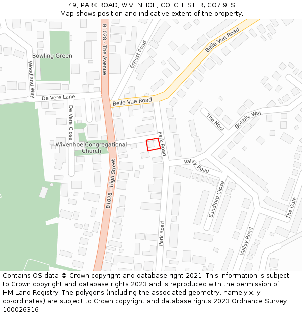 49, PARK ROAD, WIVENHOE, COLCHESTER, CO7 9LS: Location map and indicative extent of plot