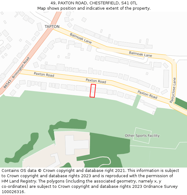 49, PAXTON ROAD, CHESTERFIELD, S41 0TL: Location map and indicative extent of plot