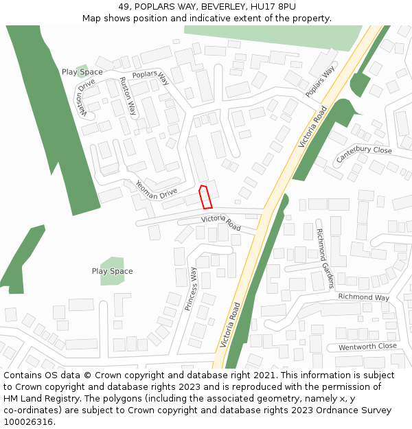 49, POPLARS WAY, BEVERLEY, HU17 8PU: Location map and indicative extent of plot