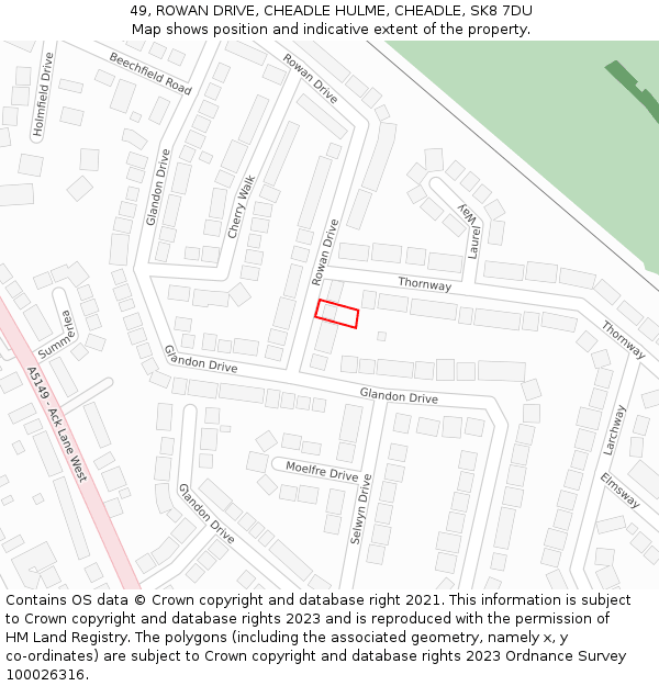 49, ROWAN DRIVE, CHEADLE HULME, CHEADLE, SK8 7DU: Location map and indicative extent of plot