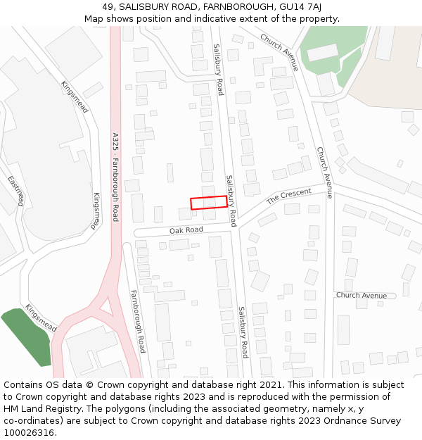 49, SALISBURY ROAD, FARNBOROUGH, GU14 7AJ: Location map and indicative extent of plot