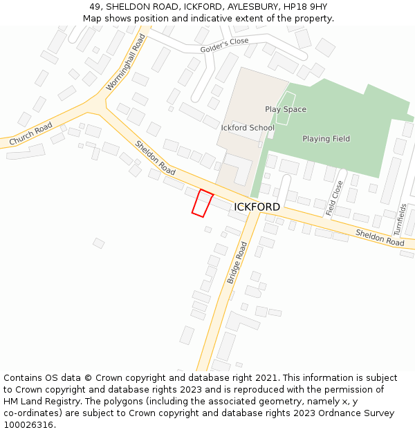 49, SHELDON ROAD, ICKFORD, AYLESBURY, HP18 9HY: Location map and indicative extent of plot