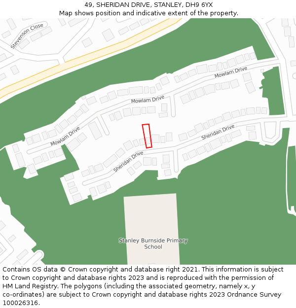 49, SHERIDAN DRIVE, STANLEY, DH9 6YX: Location map and indicative extent of plot