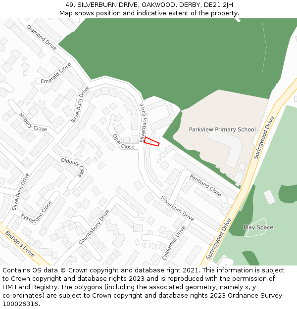 49, SILVERBURN DRIVE, OAKWOOD, DERBY, DE21 2JH: Location map and indicative extent of plot