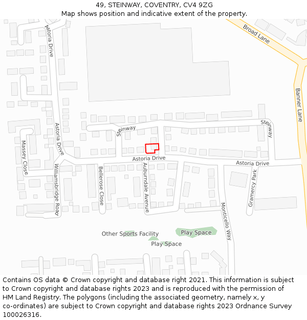 49, STEINWAY, COVENTRY, CV4 9ZG: Location map and indicative extent of plot