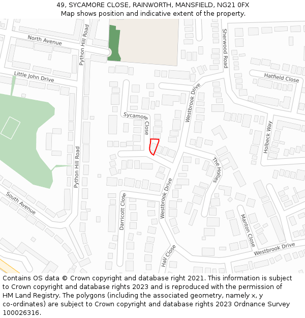 49, SYCAMORE CLOSE, RAINWORTH, MANSFIELD, NG21 0FX: Location map and indicative extent of plot