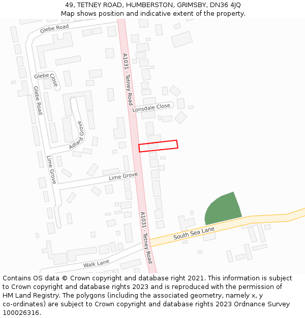 49, TETNEY ROAD, HUMBERSTON, GRIMSBY, DN36 4JQ: Location map and indicative extent of plot