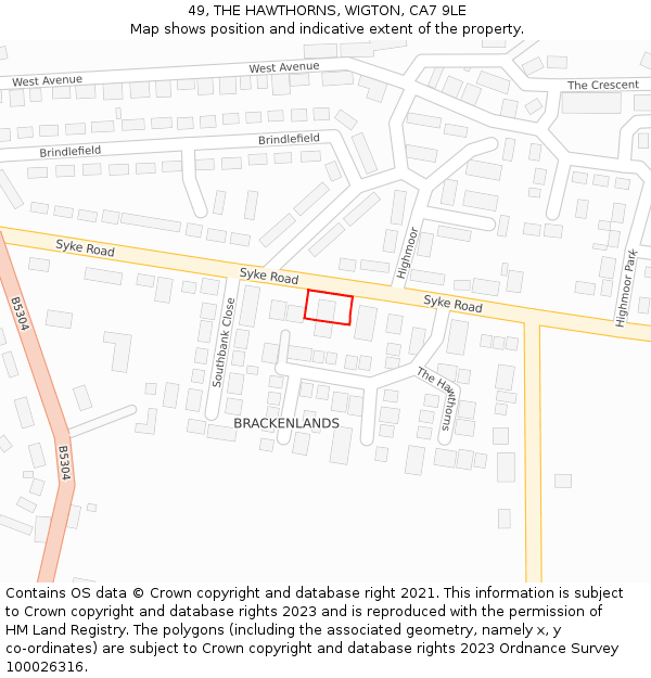 49, THE HAWTHORNS, WIGTON, CA7 9LE: Location map and indicative extent of plot