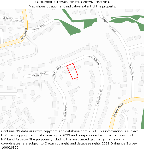 49, THORBURN ROAD, NORTHAMPTON, NN3 3DA: Location map and indicative extent of plot