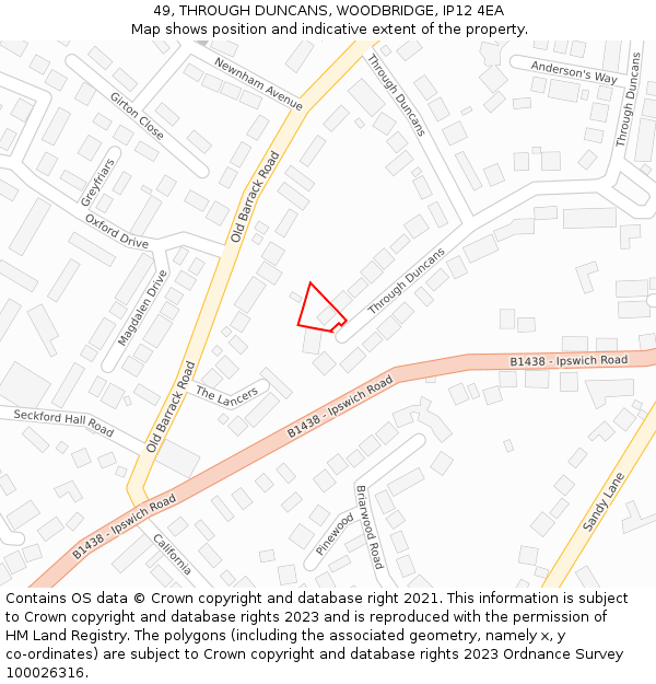 49, THROUGH DUNCANS, WOODBRIDGE, IP12 4EA: Location map and indicative extent of plot