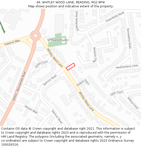 49, WHITLEY WOOD LANE, READING, RG2 8PW: Location map and indicative extent of plot