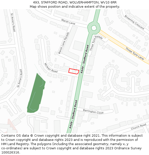 493, STAFFORD ROAD, WOLVERHAMPTON, WV10 6RR: Location map and indicative extent of plot