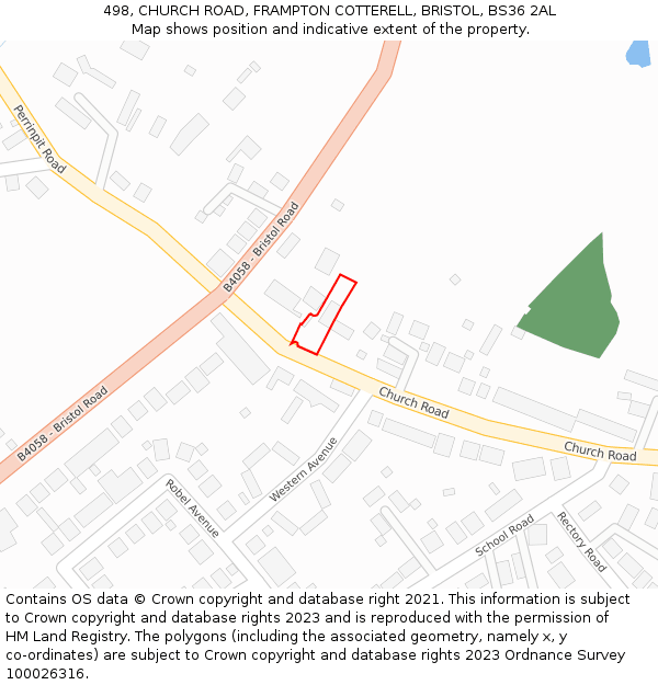 498, CHURCH ROAD, FRAMPTON COTTERELL, BRISTOL, BS36 2AL: Location map and indicative extent of plot