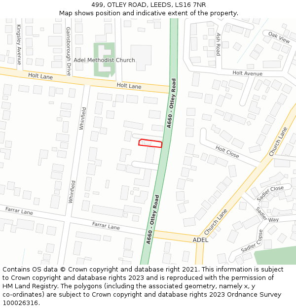 499, OTLEY ROAD, LEEDS, LS16 7NR: Location map and indicative extent of plot