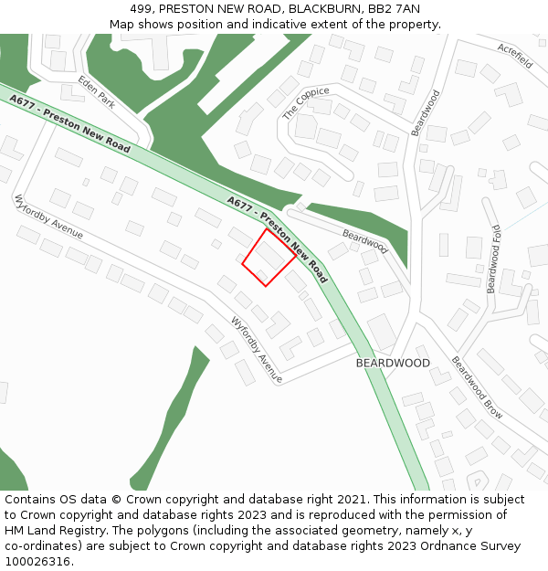 499, PRESTON NEW ROAD, BLACKBURN, BB2 7AN: Location map and indicative extent of plot