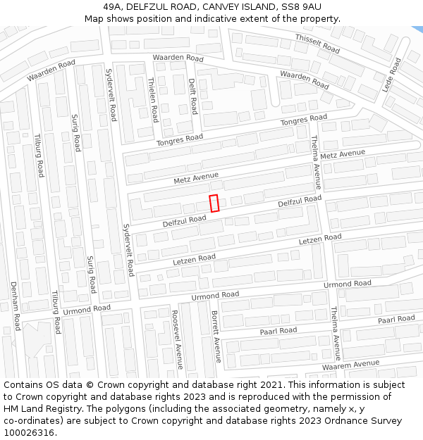 49A, DELFZUL ROAD, CANVEY ISLAND, SS8 9AU: Location map and indicative extent of plot