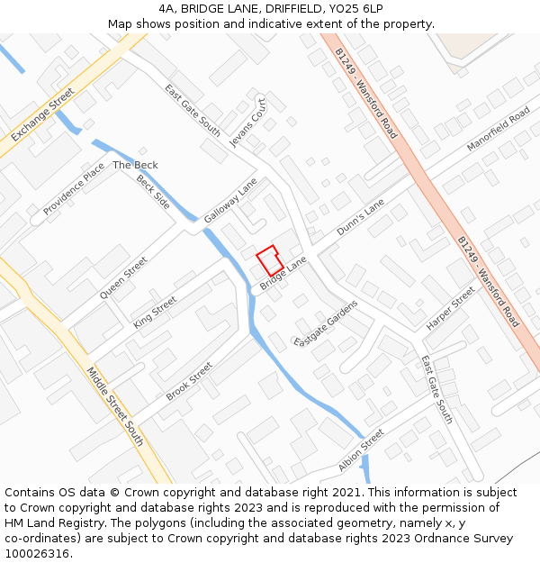 4A, BRIDGE LANE, DRIFFIELD, YO25 6LP: Location map and indicative extent of plot