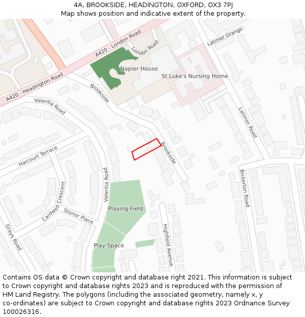 4A, BROOKSIDE, HEADINGTON, OXFORD, OX3 7PJ: Location map and indicative extent of plot