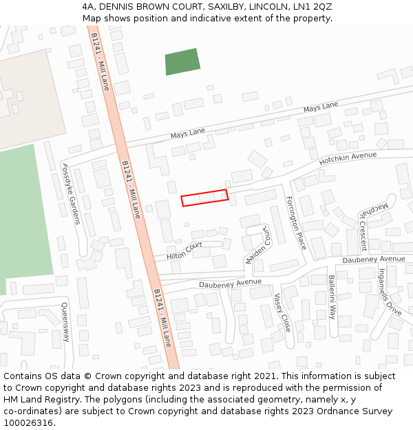 4A, DENNIS BROWN COURT, SAXILBY, LINCOLN, LN1 2QZ: Location map and indicative extent of plot