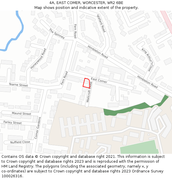 4A, EAST COMER, WORCESTER, WR2 6BE: Location map and indicative extent of plot