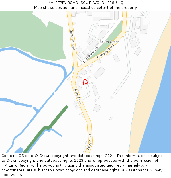 4A, FERRY ROAD, SOUTHWOLD, IP18 6HQ: Location map and indicative extent of plot