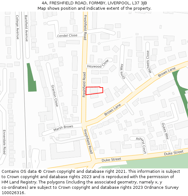 4A, FRESHFIELD ROAD, FORMBY, LIVERPOOL, L37 3JB: Location map and indicative extent of plot