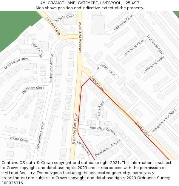 4A, GRANGE LANE, GATEACRE, LIVERPOOL, L25 4SB: Location map and indicative extent of plot