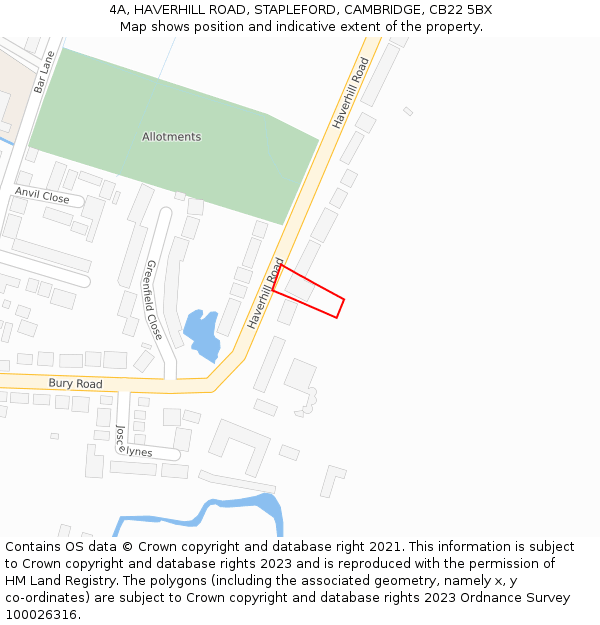 4A, HAVERHILL ROAD, STAPLEFORD, CAMBRIDGE, CB22 5BX: Location map and indicative extent of plot