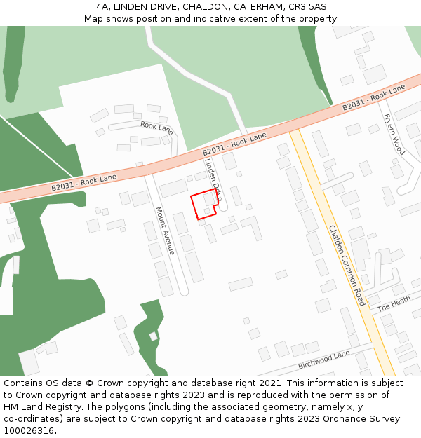 4A, LINDEN DRIVE, CHALDON, CATERHAM, CR3 5AS: Location map and indicative extent of plot