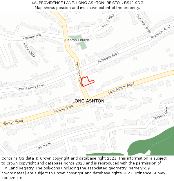 4A, PROVIDENCE LANE, LONG ASHTON, BRISTOL, BS41 9DG: Location map and indicative extent of plot