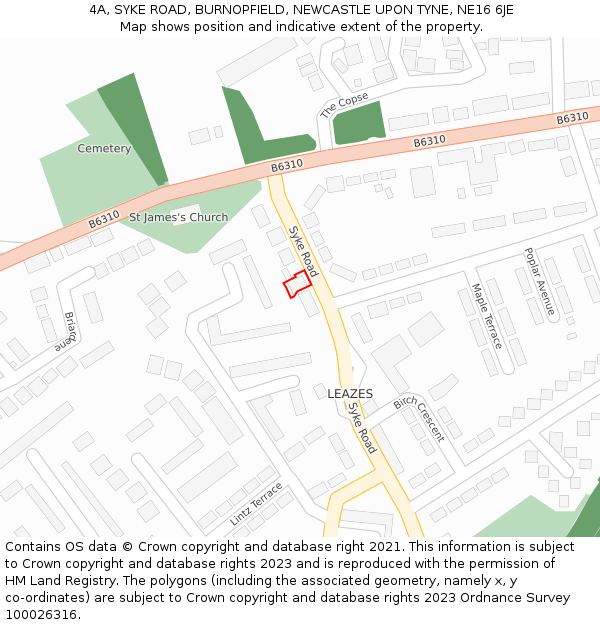 4A, SYKE ROAD, BURNOPFIELD, NEWCASTLE UPON TYNE, NE16 6JE: Location map and indicative extent of plot