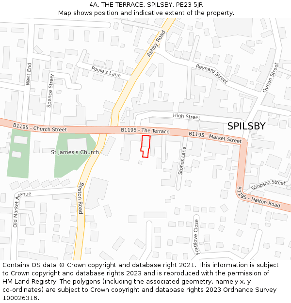 4A, THE TERRACE, SPILSBY, PE23 5JR: Location map and indicative extent of plot