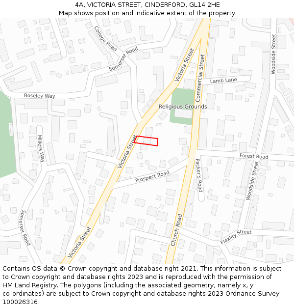 4A, VICTORIA STREET, CINDERFORD, GL14 2HE: Location map and indicative extent of plot