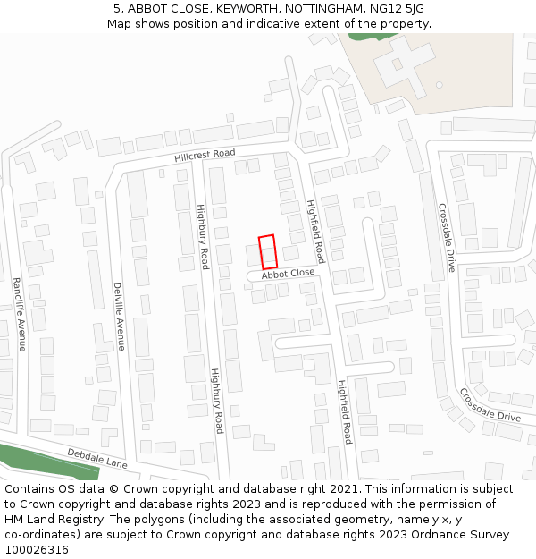 5, ABBOT CLOSE, KEYWORTH, NOTTINGHAM, NG12 5JG: Location map and indicative extent of plot