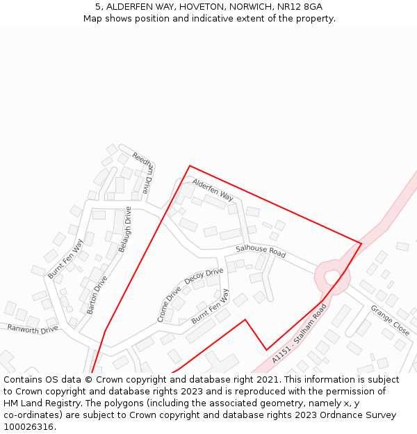 5, ALDERFEN WAY, HOVETON, NORWICH, NR12 8GA: Location map and indicative extent of plot