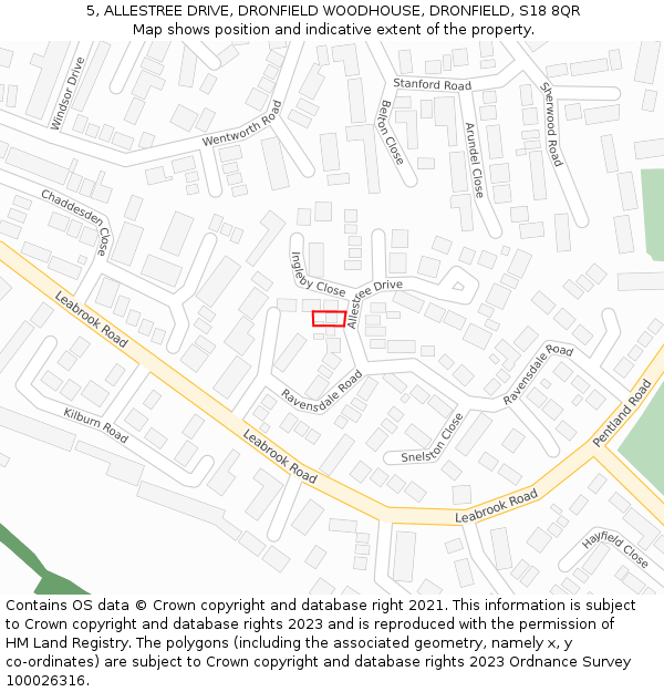 5, ALLESTREE DRIVE, DRONFIELD WOODHOUSE, DRONFIELD, S18 8QR: Location map and indicative extent of plot