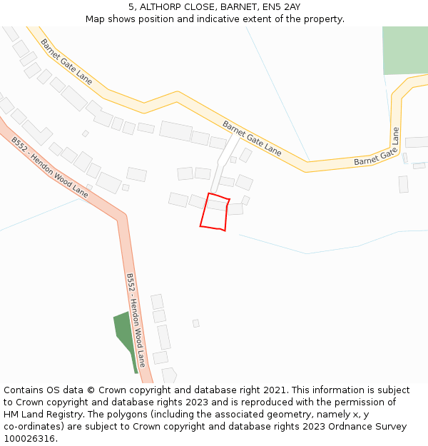 5, ALTHORP CLOSE, BARNET, EN5 2AY: Location map and indicative extent of plot