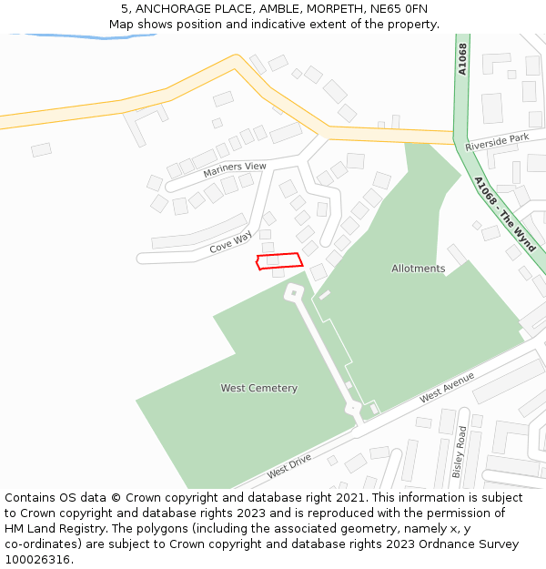 5, ANCHORAGE PLACE, AMBLE, MORPETH, NE65 0FN: Location map and indicative extent of plot