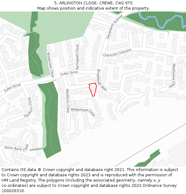 5, ARLINGTON CLOSE, CREWE, CW2 6TS: Location map and indicative extent of plot