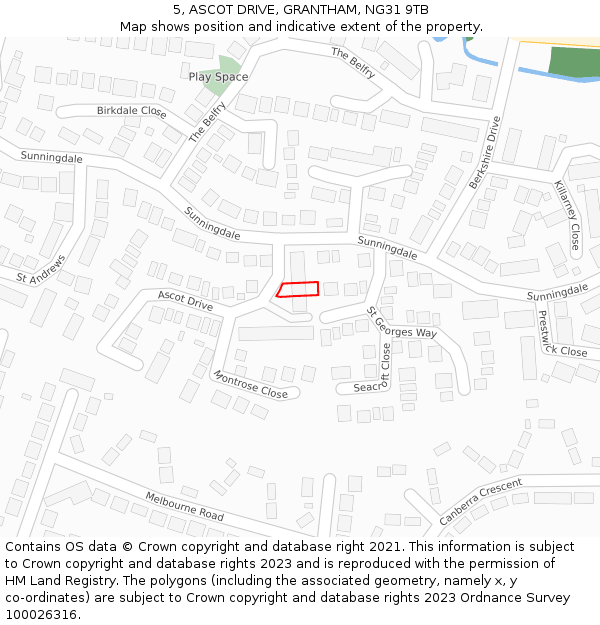 5, ASCOT DRIVE, GRANTHAM, NG31 9TB: Location map and indicative extent of plot