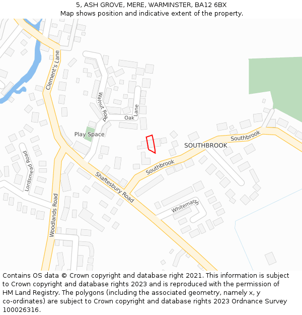 5, ASH GROVE, MERE, WARMINSTER, BA12 6BX: Location map and indicative extent of plot