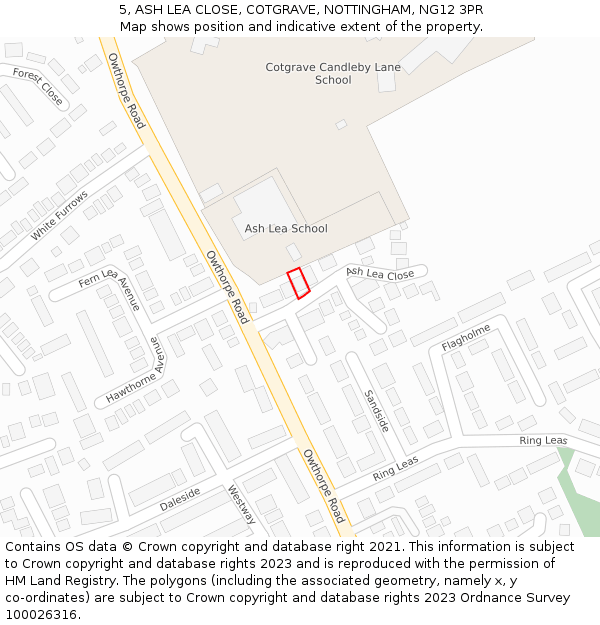 5, ASH LEA CLOSE, COTGRAVE, NOTTINGHAM, NG12 3PR: Location map and indicative extent of plot