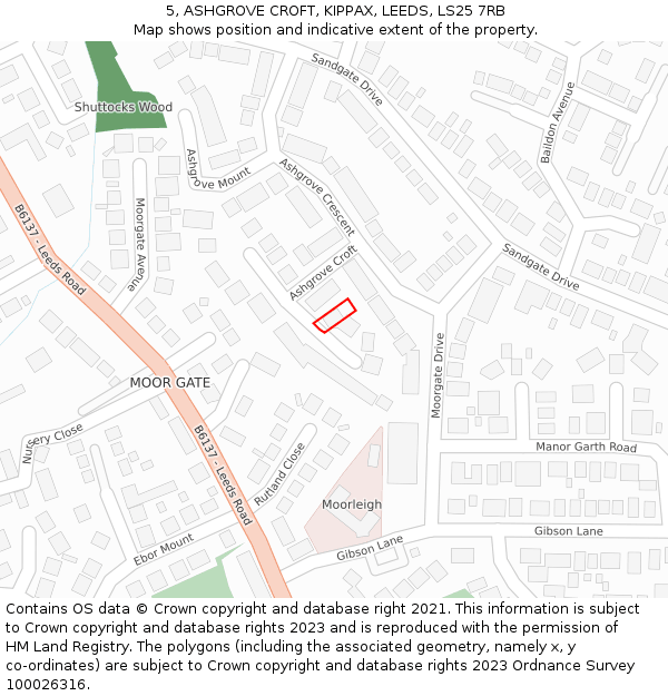 5, ASHGROVE CROFT, KIPPAX, LEEDS, LS25 7RB: Location map and indicative extent of plot