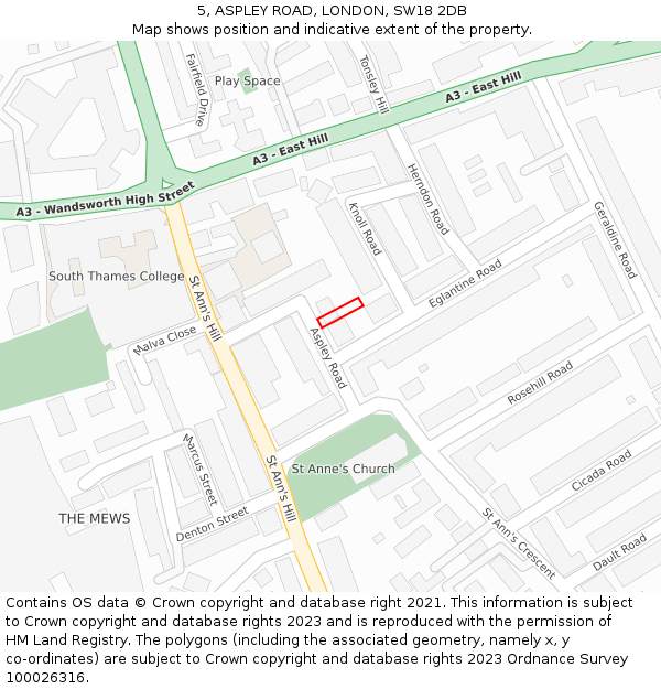 5, ASPLEY ROAD, LONDON, SW18 2DB: Location map and indicative extent of plot