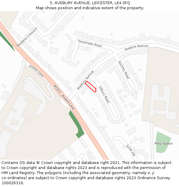 5, AVEBURY AVENUE, LEICESTER, LE4 0FQ: Location map and indicative extent of plot