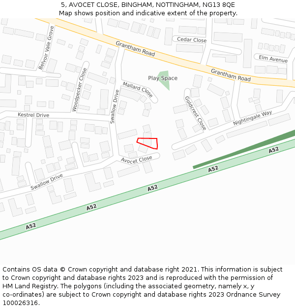 5, AVOCET CLOSE, BINGHAM, NOTTINGHAM, NG13 8QE: Location map and indicative extent of plot